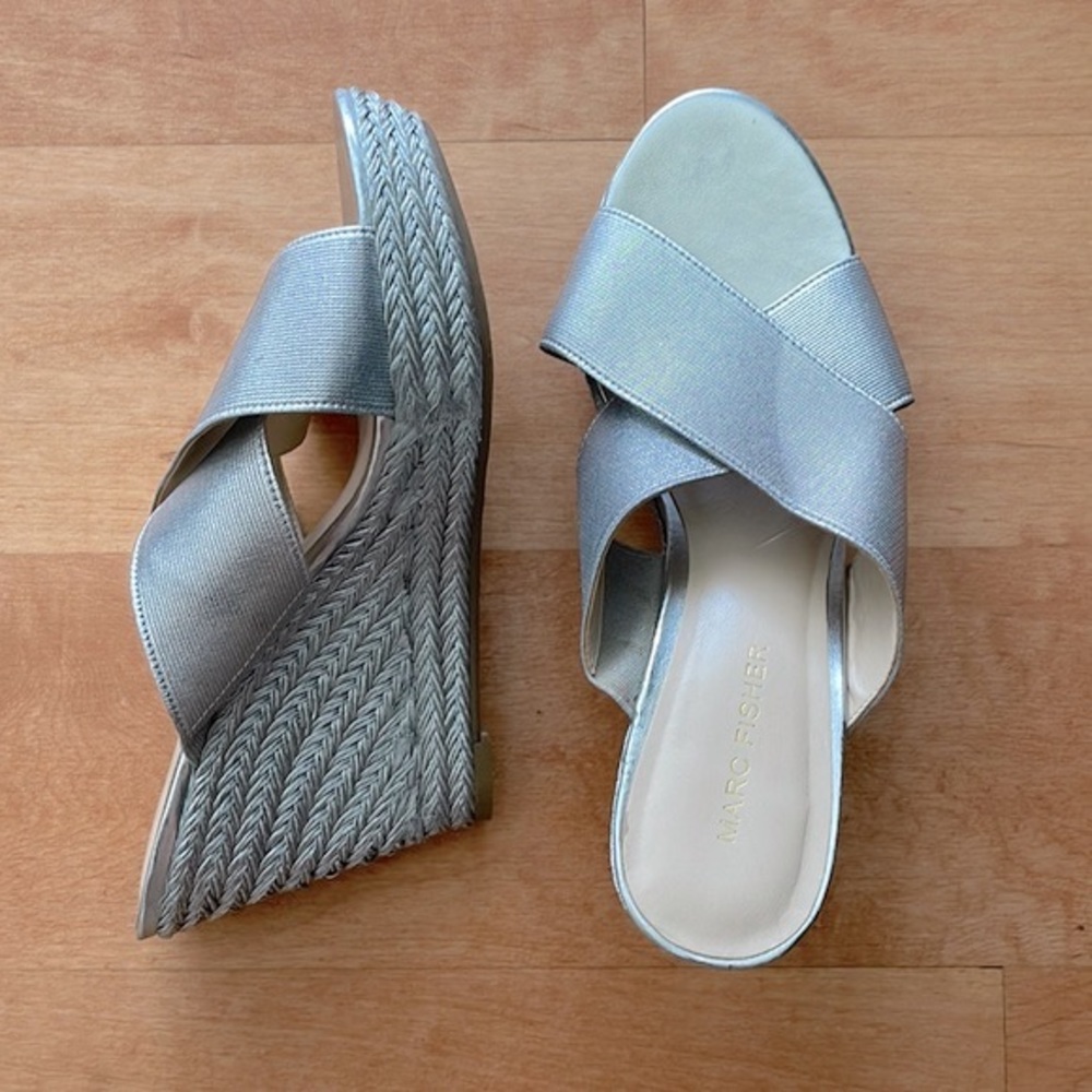 Marc Fisher Shoes Metallic Silver Wedges, 8.5